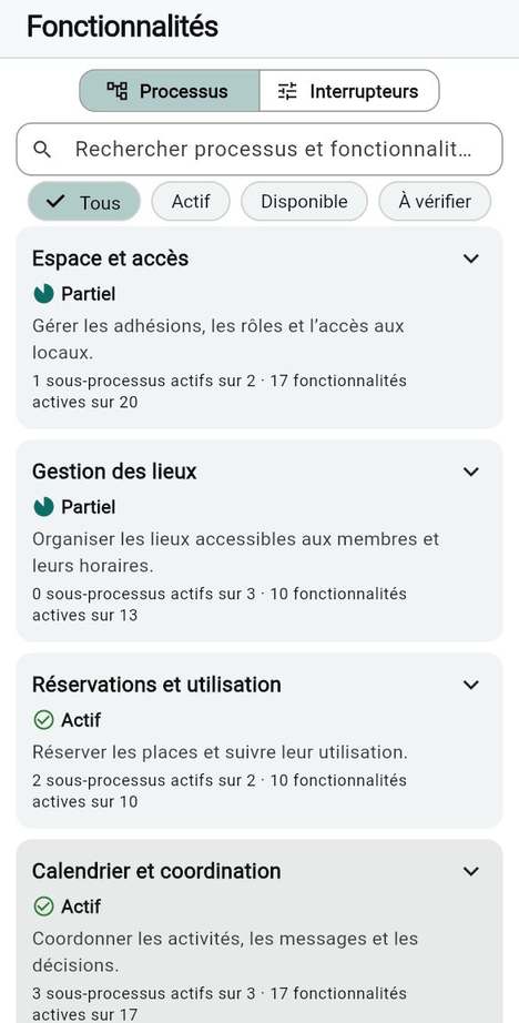 Fonctionnalités et processus