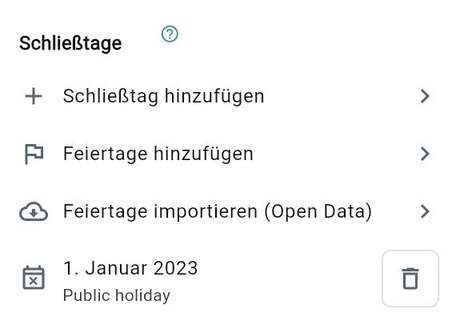 Schließtage und Feiertage