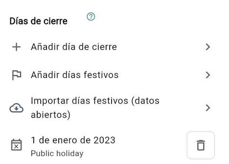 Días de cierre y días festivos