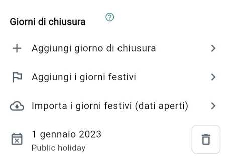 Giorni di chiusura e giorni festivi