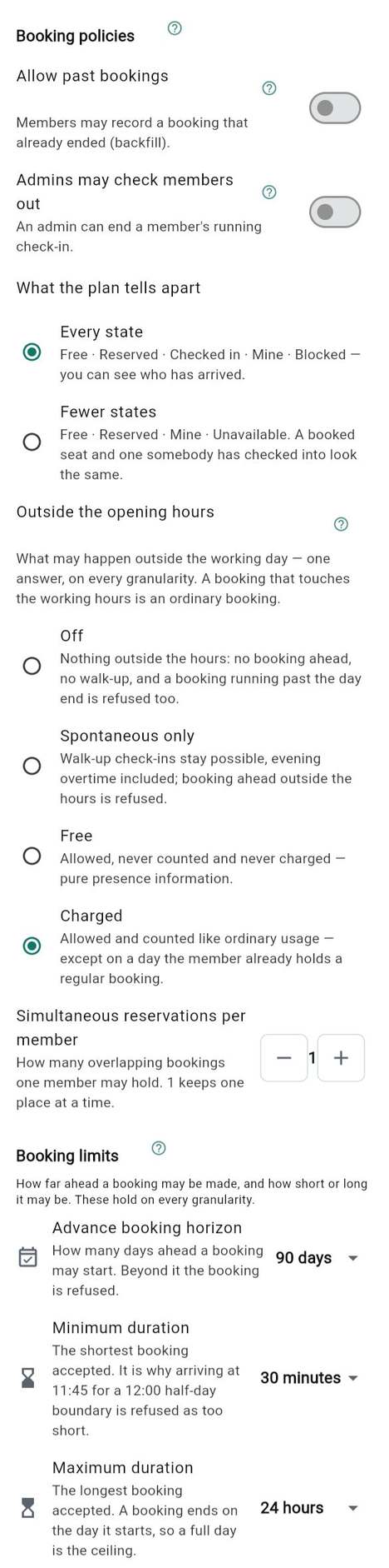 Opening times and booking rules