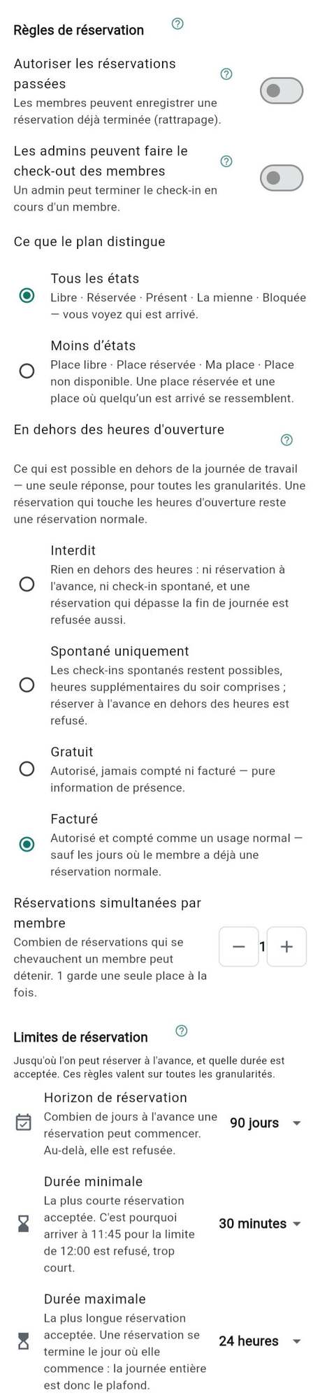 Horaires d’ouverture et règles de réservation