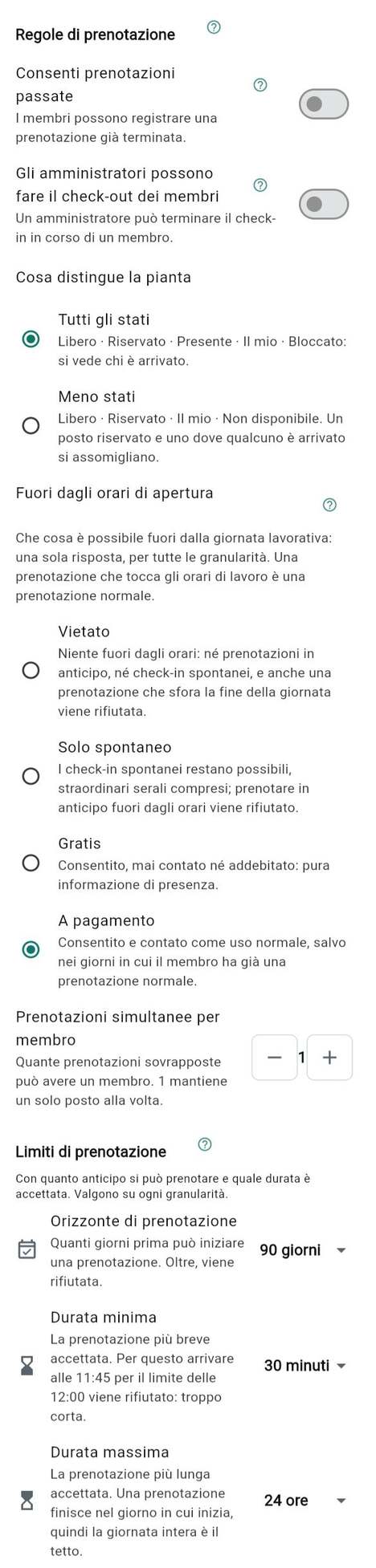Orari di apertura e regole di prenotazione