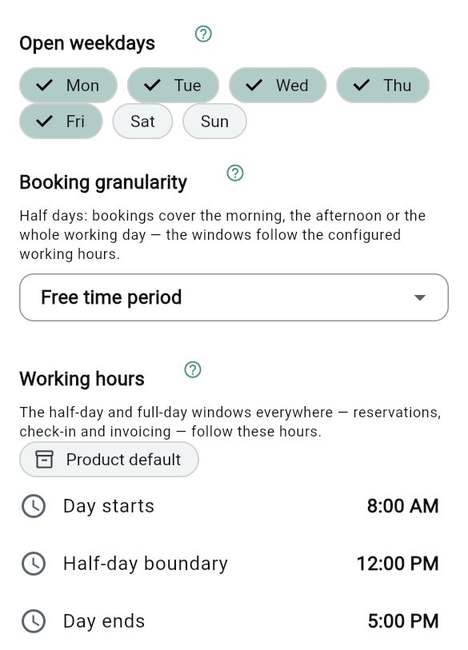 Opening times and booking rules