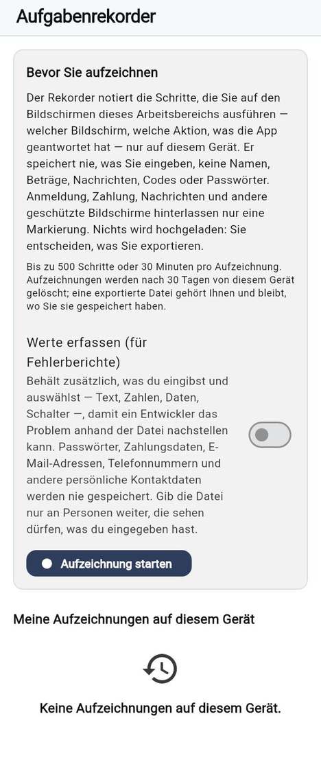 Eine Aufgabe aufzeichnen