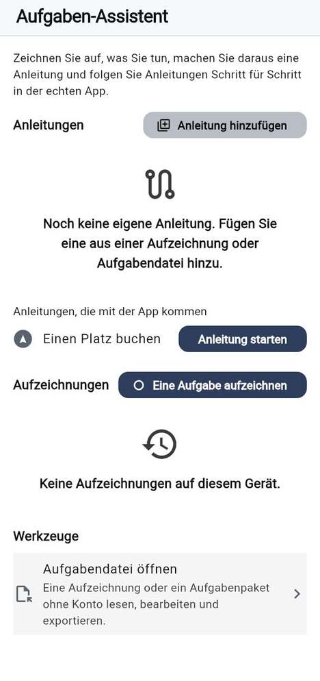Der Aufgabenrekorder und geführte Touren