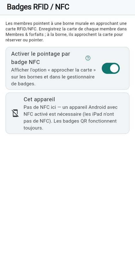 Pointage par badge NFC