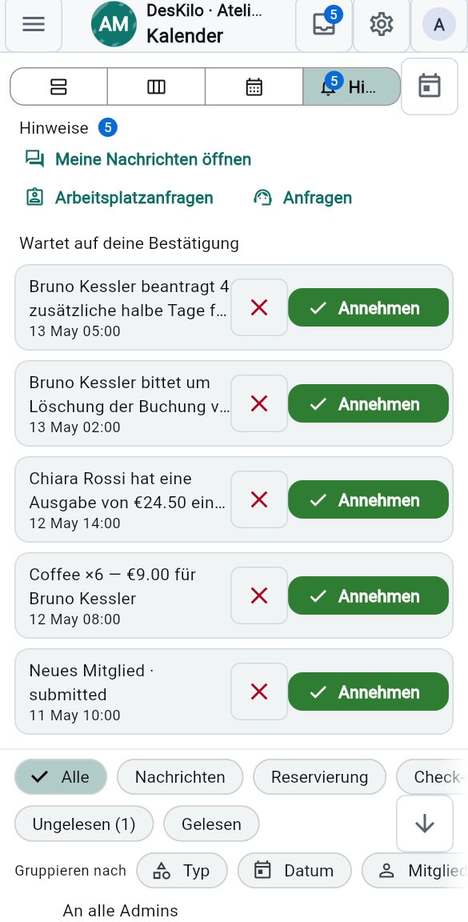 Eine Anfrage annehmen oder ablehnen