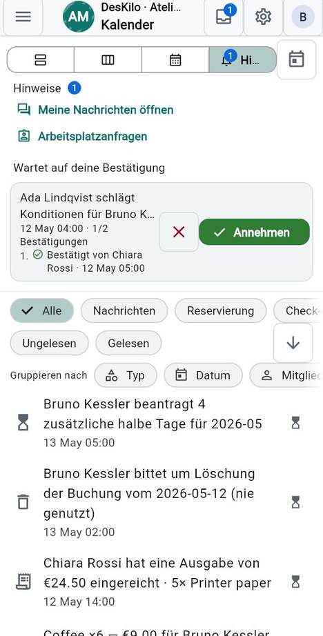Ereignisse und Bestätigungen