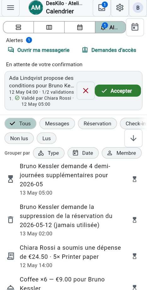 Événements et confirmations