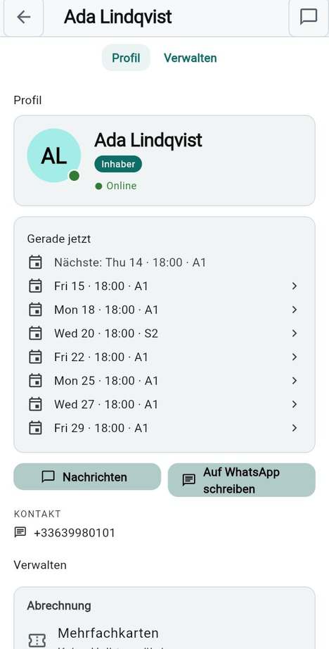 Die Seite eines Mitglieds