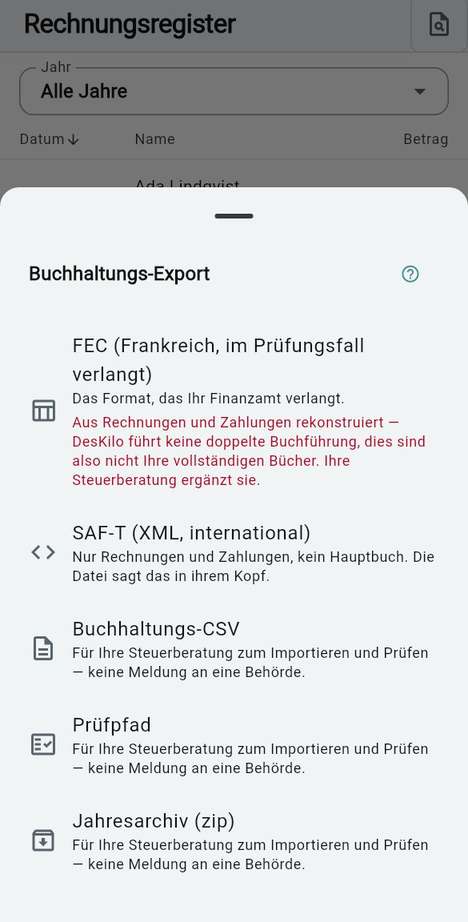 Buchhaltungsexporte