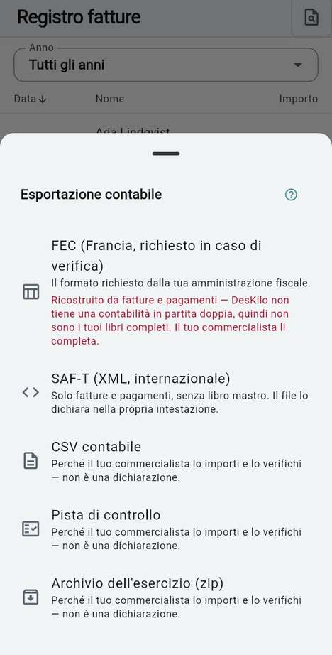 Esportazioni contabili