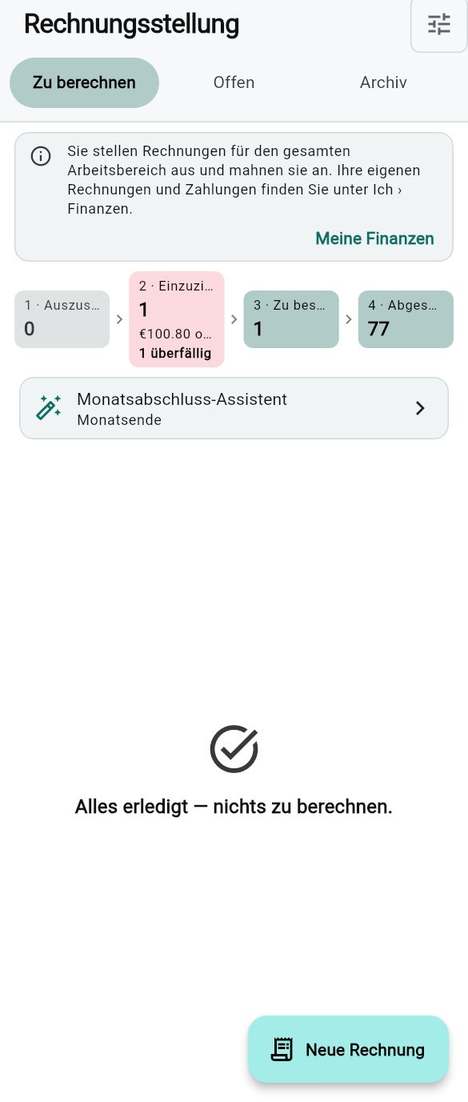 Der Bildschirm Rechnungsstellung