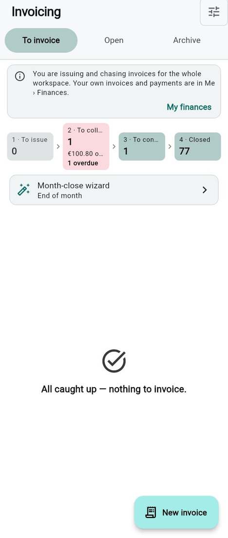 The Invoicing screen