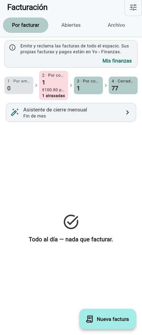 La pantalla de Facturación