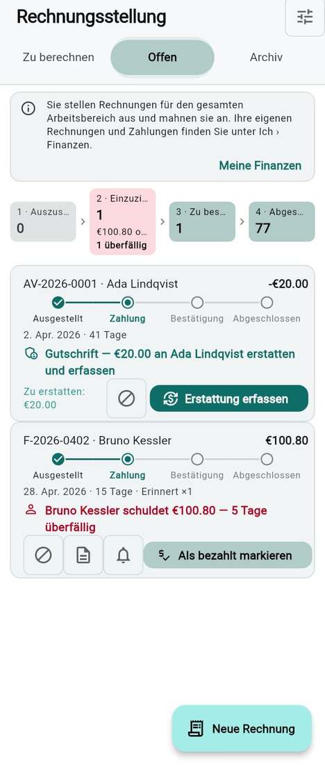 Offene Rechnungen nachverfolgen und begleichen