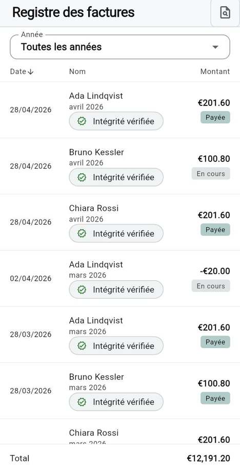 Le registre des factures