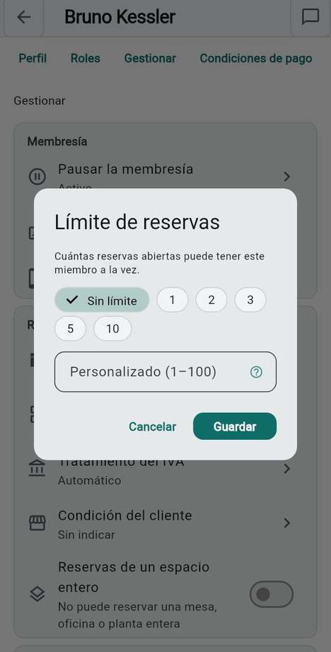 Límite de reservas