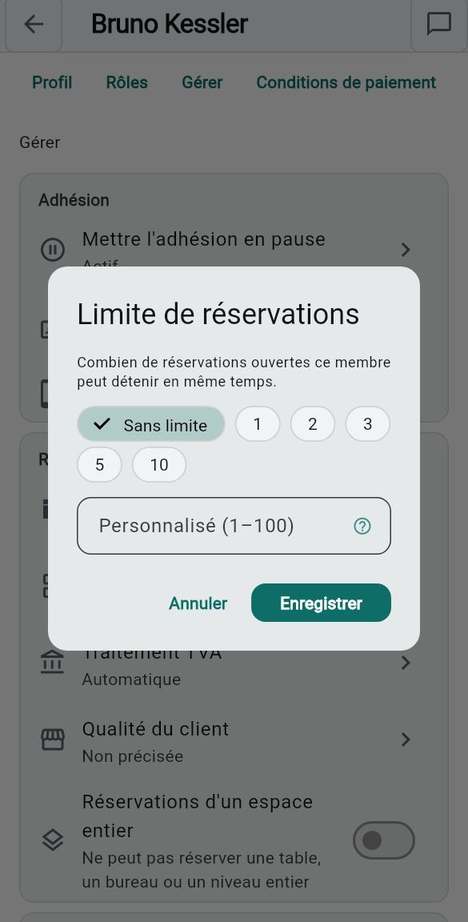 Limite de réservations