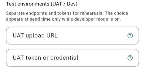 UAT endpoint and token