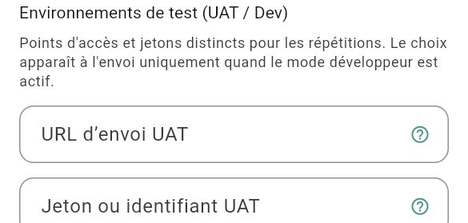 Point de terminaison et jeton UAT