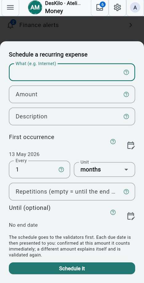 Scheduled expenses