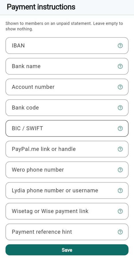Payment methods and instructions