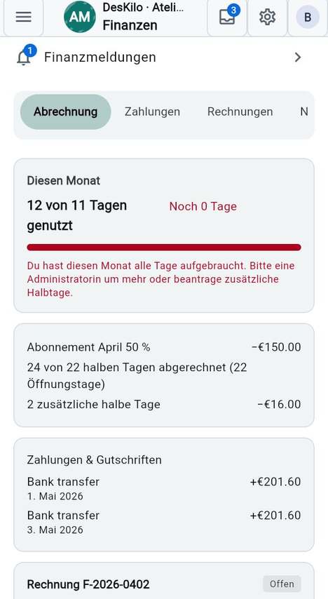 Wenn ein Monat in Rechnung gestellt wurde