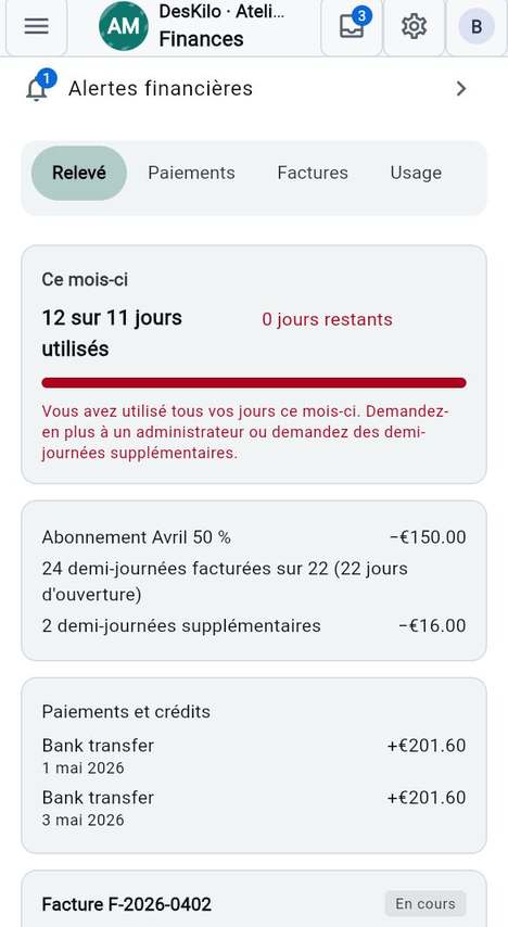 Quand un mois a été facturé