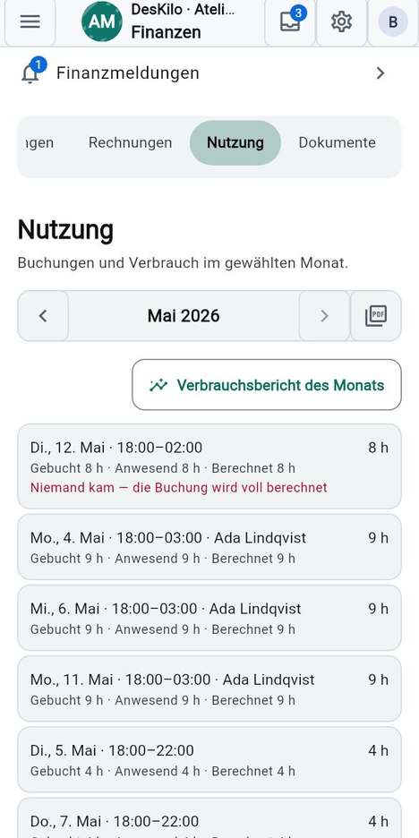 Was jede Buchung gekostet hat