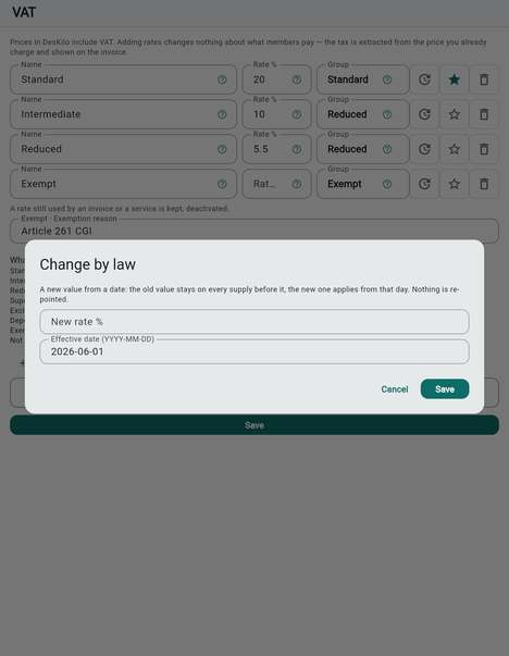 Change a rate by law