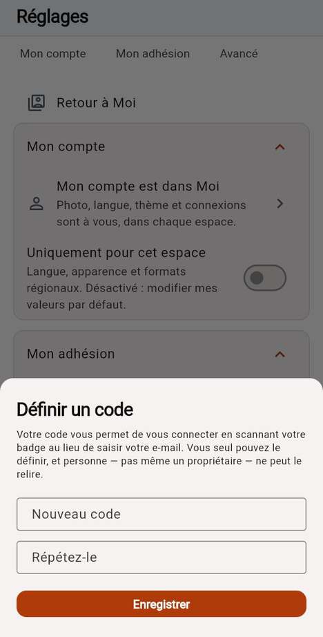 Le code de votre badge