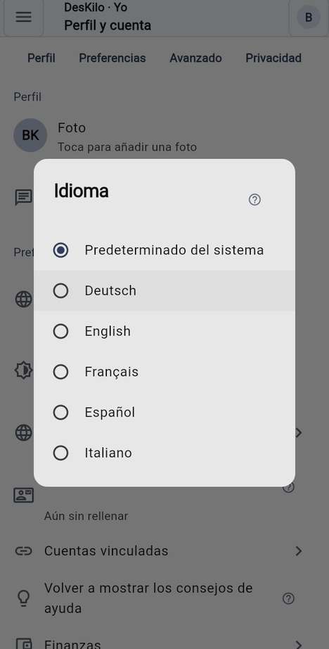 Idioma de la app