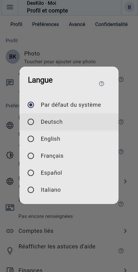 Langue de l'application