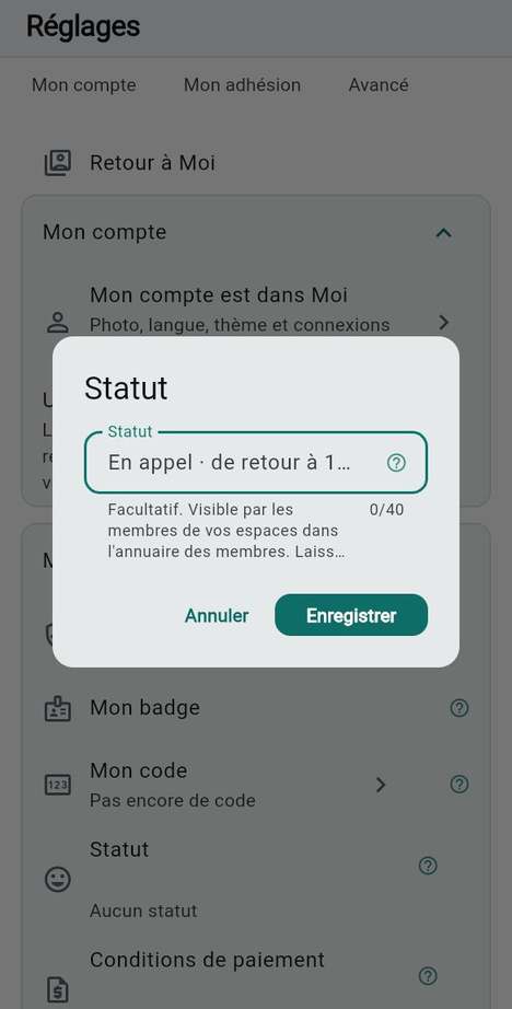 Votre ligne de statut