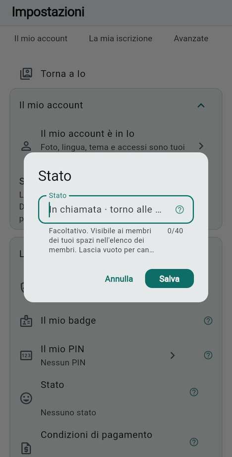 La sua riga di stato