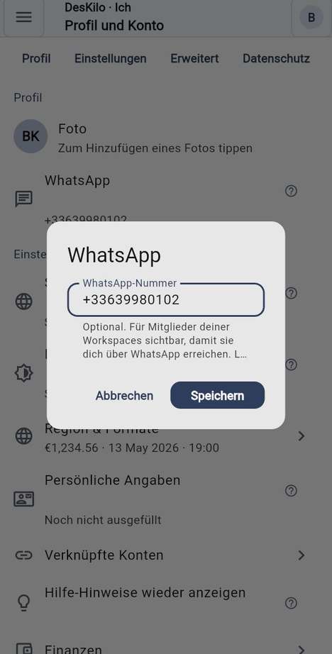 Ihre WhatsApp-Nummer