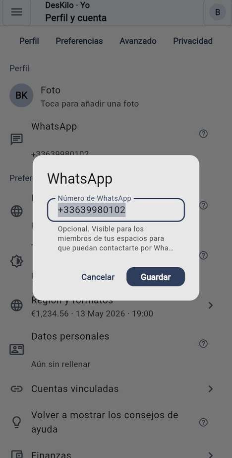 Su número de WhatsApp