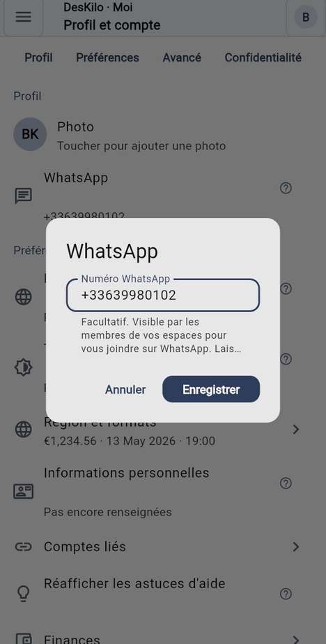 Votre numéro WhatsApp
