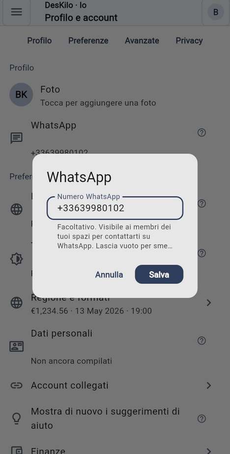 Il suo numero WhatsApp