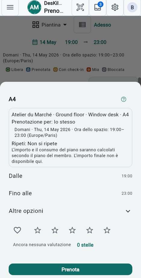 La scheda di prenotazione