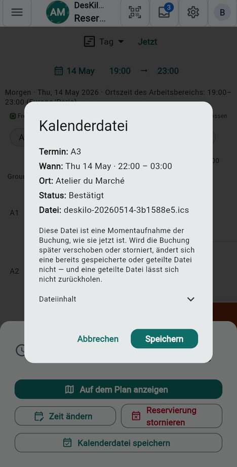 Eine Buchung im eigenen Kalender speichern