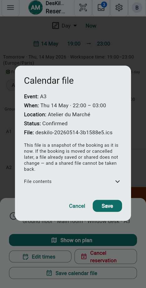 Save a booking to your own calendar