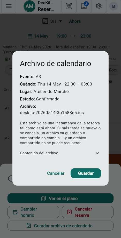 Guardar una reserva en su propio calendario