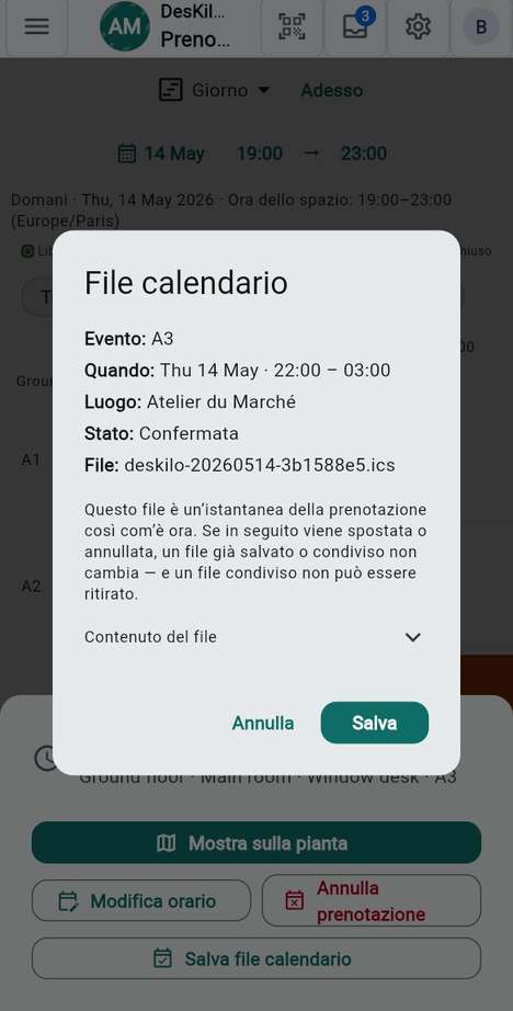 Salvare una prenotazione nel proprio calendario