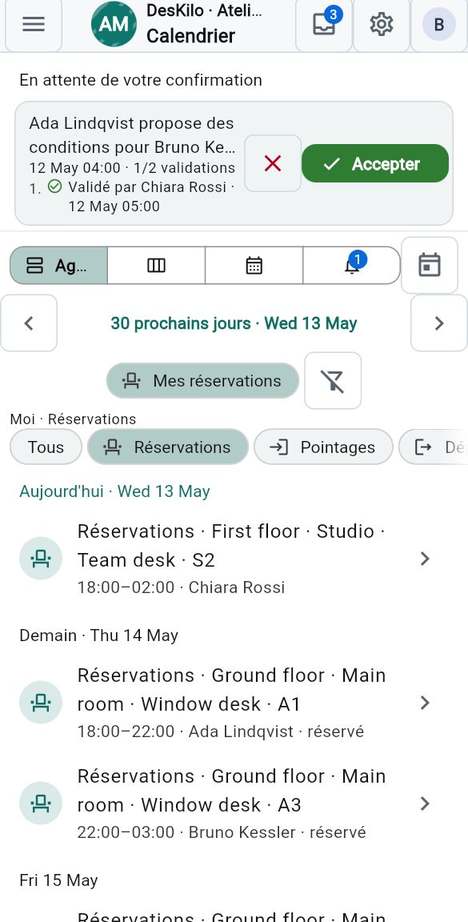 Filtrer le Calendrier
