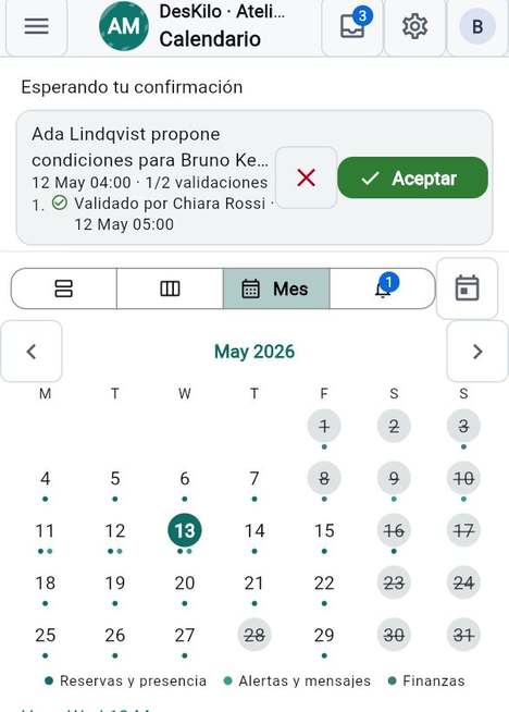 Agenda, Semana y Mes en el Calendario