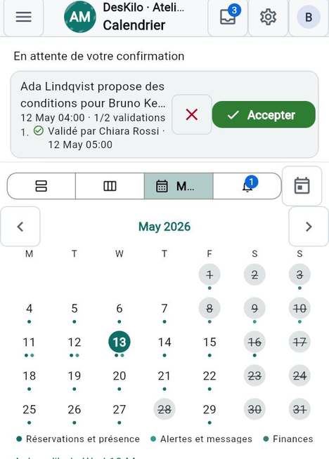 Agenda, Semaine et Mois dans le Calendrier