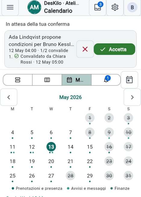 Agenda, Settimana e Mese nel Calendario
